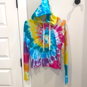 EUC Women’s Size S Small 3-5 Tie Dye Rainbow Hoodie Long Sleeve Hoody